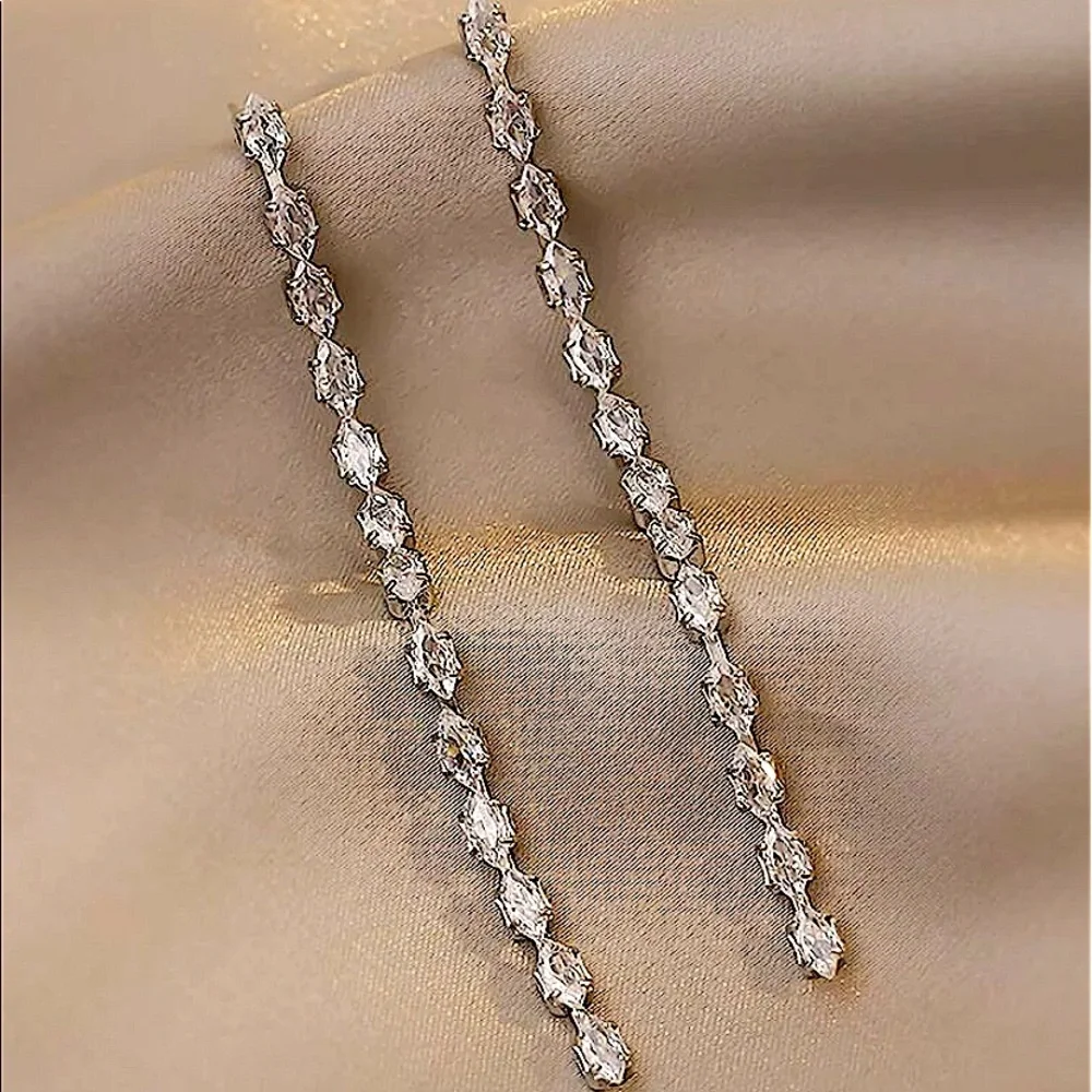 Zircon Dangle Drop Diamond Tassel Earrings - Picture 2 of 3